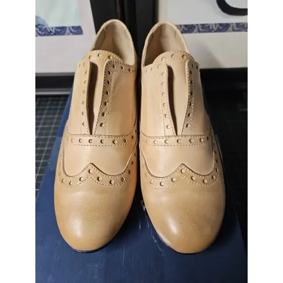 Massimo‎ Matteo Lucia Laceless Wing Tip oxford shoes Taupe 6 M
